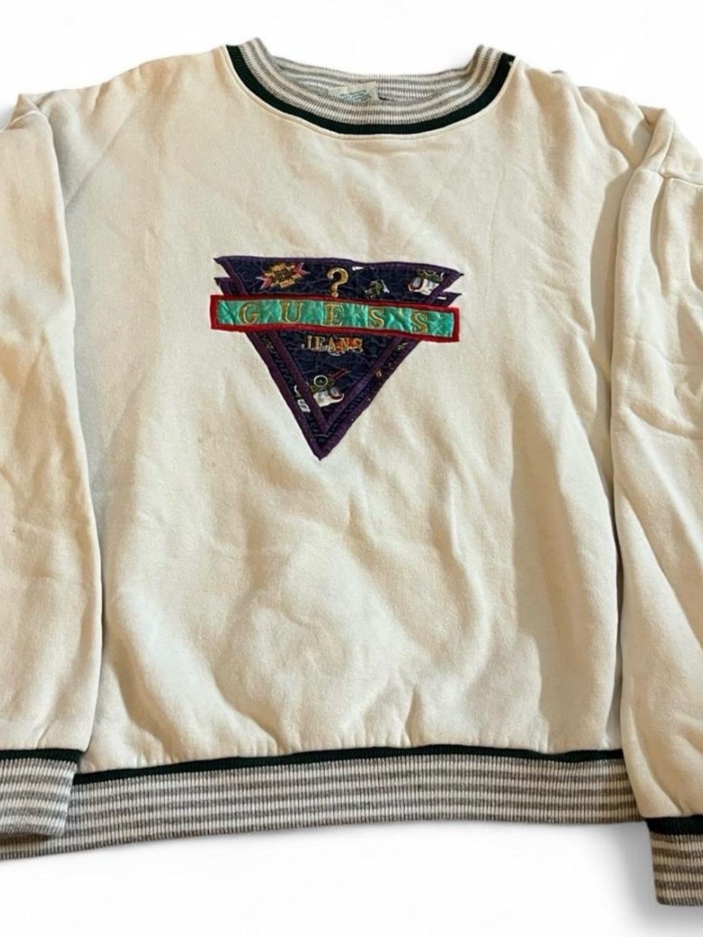 Men’s Vintage 80s 90s Acton Guess Jeans Big Patch Sweatshirt Size XL